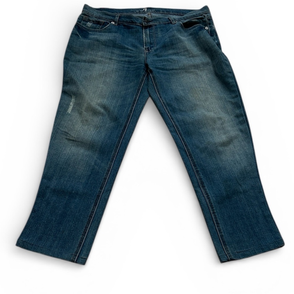 7 for All Mankind Women’s Blue Medium Wash Slimmy Straight Leg 5 Pocket Jeans 36